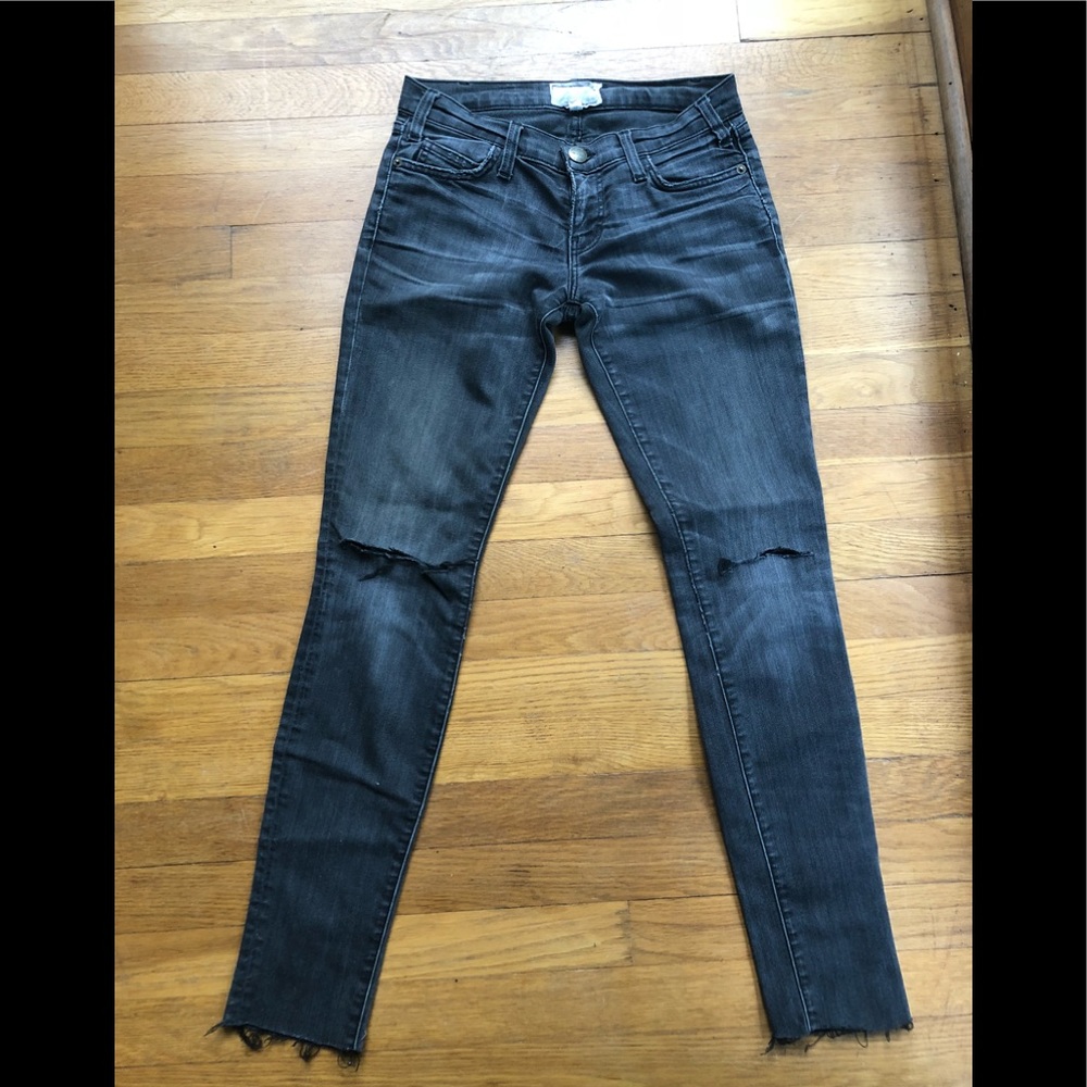 Current Elliot Dark Grey Distressed Skinny Jeans